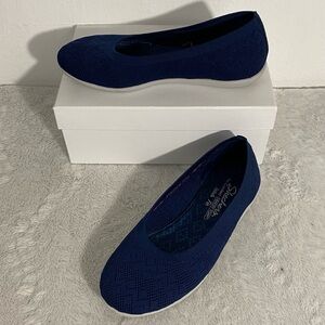 Skechers Cleo Sport Stretch Fit Navy Blue Knit Flats Women’s Size 8.5 Wide Fit